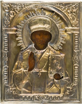 Bild KLEINE IKONE MIT DEM HEILIGEN NIKOLAUS VON MYRA MIT OKLAD