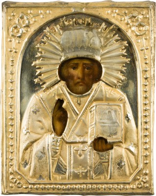 Bild KLEINE IKONE MIT DEM HEILIGEN NIKOLAUS VON MYRA MIT OKLAD