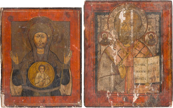 Auktion 156<br>ZWEI GROSSE IKONEN: GOTTESMUTTER DES ZEICHENS (ZNAMENIE) UND HEILIGER NIKOLAUS VON MYRA