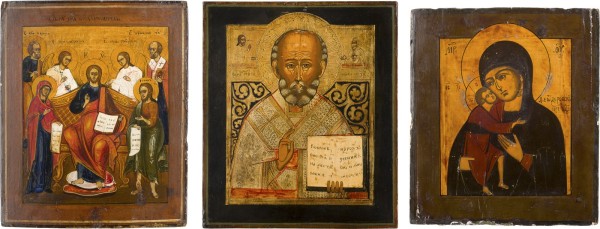 Auktion 156<br>DREI IKONEN: GOTTESMUTTER FEODOROWSKAJA, DEESIS UND HEILIGER NIKOLAUS VON MYRA