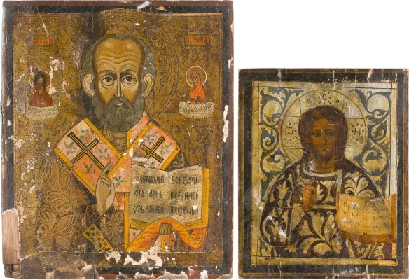 Auktion 156<br>ZWEI IKONEN: CHRISTUS PANTOKRATOR UND HEILIGER NIKOLAUS VON MYRA