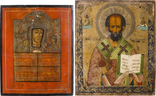 Auktion 156<br>ZWEI IKONEN: GOTTESMUTTER VON TSCHENSTOCHAU (ERWEICHEN DER HARTEN HERZEN) UND HEILIGER NIKOLAUS VON MYRA