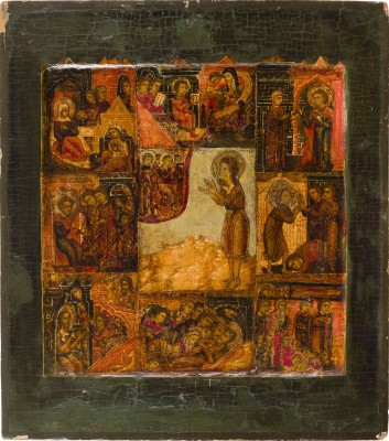 Auktion 156<br>SEHR FEINE UND SELTENE VITA-IKONE MIT DEM HEILIGEN ALEXIUS, MANN GOTTES