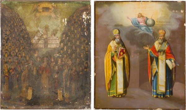 Auktion 156<br>ZWEI IKONEN: DIE HEILIGEN MODESTUS UND BLASIUS SOWIE SYNAXIS 'ALLER KIEWER WUNDERTÄTER'