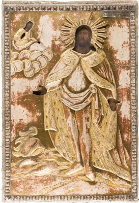 Auction 156<br>MONUMENTALE IKONE MIT DEM HEILIGEN ALEXANDER NEWSKI MIT STUCK-OKLAD