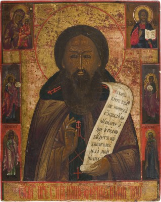 Picture IKONE MIT DEM HEILIGEN SERGEJ VON RADONESCH MIT DER GOTTESMUTTER VON TICHWIN UND CHRISTUS PANTOKRATOR