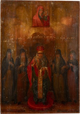 Bild GROSSFORMATIGE IKONE MIT DER GOTTESMUTTER VON KASAN (KASANSKAJA) UND FÜNF PATRONATSHEILIGEN