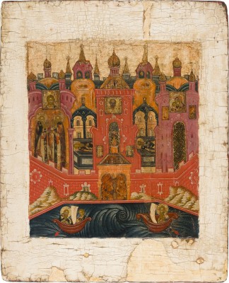 Auktion 156<br>FEINE IKONE MIT DEN KLOSTERGRÜNDERN ZOSIMA UND SAWATIJ