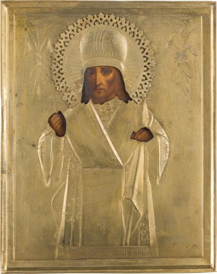 Auktion 156<br>KLEINE IKONE MIT DEM HEILIGEN JOASAPH, BISCHOF VON BELGOROD MIT OKLAD