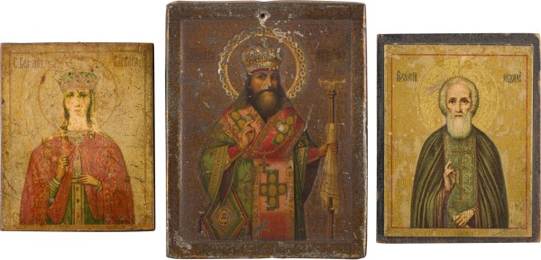 Bild DREI MINIATUR-IKONEN MIT DEN HEILIGEN BARBARA, SERGEJ VON RADONESCH UND FEODOSIJ VON UGLITSCH