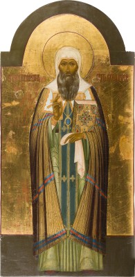 Auction 156<br>MONUMENTALE IKONOSTASEN-IKONE MIT DEM HEILIGEN MÄRTYRER HERMOGEN, PATRIARCH VON MOSKAU