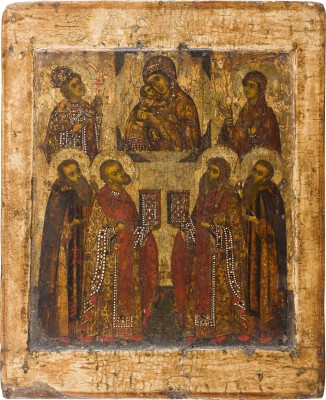 Picture FEINE PATRONATSIKONE MIT DER GOTTESMUTTER VON WLADIMIR (WLADIMIRSKAJA) UND SECHS HEILIGEN