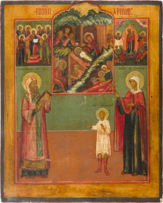 Picture GROSSE MEHRFELDER-IKONE MIT DER GEBURT CHRISTI, DEESIS, DER GOTTESMUTTER 'FREUDE ALLER LEIDENDEN' UND HEILIGEN