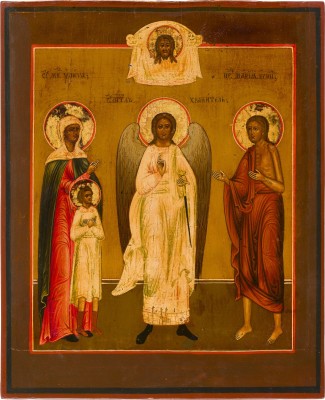 Bild GROSSE IKONE MIT DEM SCHUTZENGEL FLANKIERT VON DEN HEILIGEN JULITTA UND KIRIK SOWIE MARIA VON ÄGYPTEN