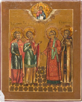 Picture IKONE MIT DEN HEILIGEN SAMON, GURIJ UND AVIV SOWIE EINEM MÖNCHSHEILIGEN