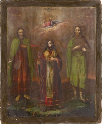 Picture IKONE MIT DEM HEILIGEN LEONTIJ VON ROSTOW FLANKIERT VON DEM PROPHETEN ELIAS UND JOHANNES DEM VORLÄUFER