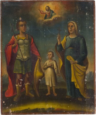 Bild IKONE MIT DEN HEILIGEN GEORG UND JULITTA MIT IHREM SOHN KIRIK