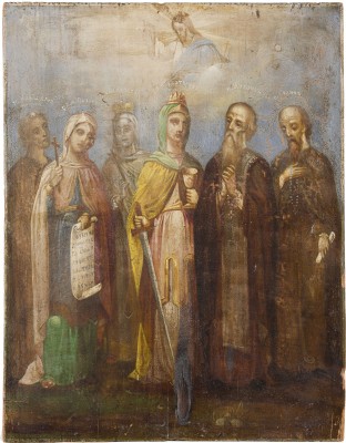 Bild IKONE MIT FÜNF HEILIGEN, DARUNTER DIE HEILIGEN KATHARINA UND MARIA VON ÄGYPTEN