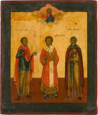 Picture IKONE MIT DEN HEILIGEN KOSMAS, JOHANNES CHRYSOSTOMUS UND XENIA