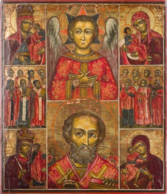 Picture MEHRFELDER-IKONE MIT CHRISTUS, DEM GÜTIGEN SCHWEIGEN, GNADENBILDERN DER GOTTESMUTTER UND HEILIGEN