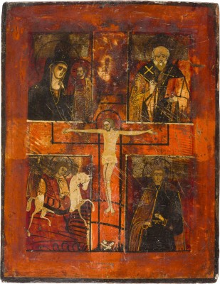 Picture VIERFELDER-IKONE MIT DER KREUZIGUNG, DER GOTTESMUTTER VON KASAN (KASANSKAJA) UND HEILIGEN
