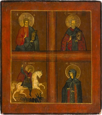 Picture VIERFELDER-IKONE MIT CHRISTUS PANTOKRATOR UND AUSGEWÄHLTEN HEILIGEN