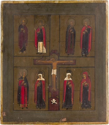 Picture GROSSE VIERFELDER-IKONE MIT DER KREUZIGUNG UND AUSGEWÄHLTEN HEILIGEN