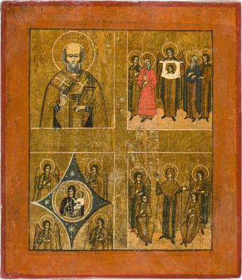 Bild VIERFELDER-IKONE MIT AUSGEWÄHLTEN HEILIGEN UND GNADENBILDERN DER GOTTESMUTTER