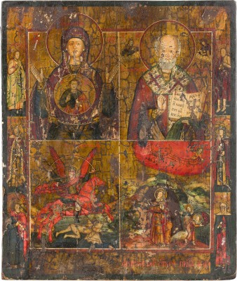 Picture VIERFELDER-IKONE MIT DER GOTTESMUTTER DES ZEICHENS, DEM HEILIGEN NIKOLAUS VON MYRA, DEM ERZENGEL MICHAEL UND DEM PROPHETEN ELIAS