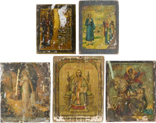 Auction 156<br>FÜNF KLEINFORMATIGE IKONEN MIT AUSGEWÄHLTEN HEILIGEN
