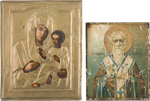 Auction 156<br>DREI IKONEN: GOTTESMUTTER VON TICHWIN (TICHWINSKAJA), HEILIGER ANTIPAS UND HEILIGER NIKOLAUS VON MYRA