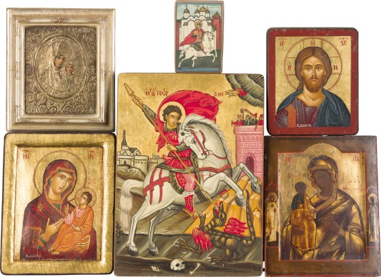 Picture SECHS IKONEN MIT CHRISTUS PANTOKRATOR, DER GOTTESMUTTER UND HEILIGEN