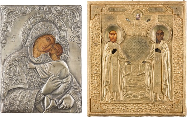 Auction 156<br>ZWEI IKONEN MIT OKLAD: HEILIGE UND GOTTESMUTTER ELEUSA