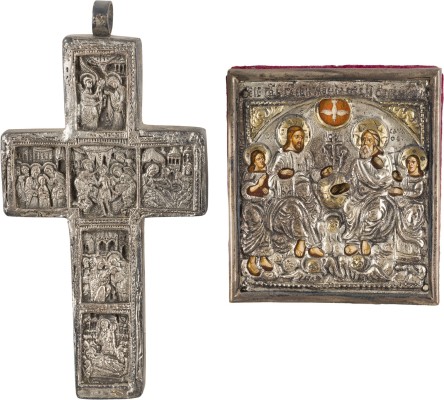 Picture MINIATUR-IKONE MIT DER NEUTESTAMENTLICHEN DREIFALTIGKEIT UND KREUZ MIT HOCHFESTEN