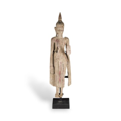 Bild EINE BEMALTE HOLZFIGUR DES BUDDHA