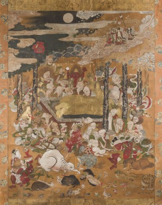 Picture EIN GROSSES POLYCHROMES HÄNGEROLLENBILD MIT DARSTELLUNG DES PARINIRVANA