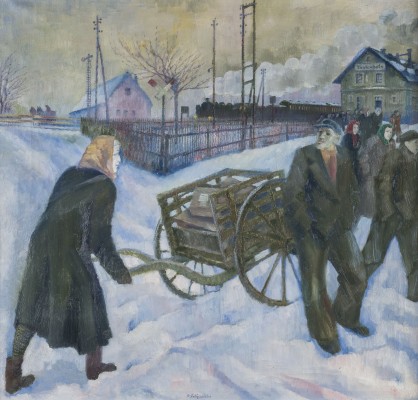 Auktion 158<br>'BAHNHOF TAUTENHAIN, FRÄULEIN KRASSELT MIT POSTKARRE' (1958)