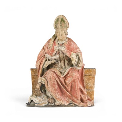 Auktion 165<br>THRONENDER BISCHOF HEILIGE VALENTIN MIT KNIENDER FIGUR