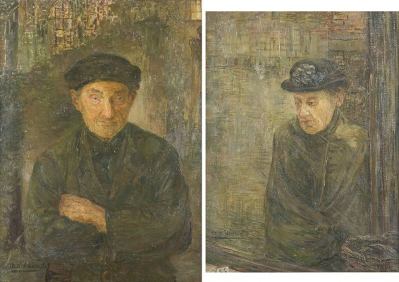 Auction 165<br>EIN PAAR BILDNISSE VON PORTRAIT EINER DAME MIT HUT UND PORTRAIT EINES MANNES MIT MÜTZE