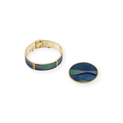 Bild 2-TEILIGES SET AUS GOLD EMAILLE ARMBAND UND ANHÄNGER