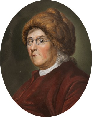 Auktion 160<br>PORZELLANPLATTE MIT PORTRÄT VON BENJAMIN FRANKLIN MIT PELZMÜTZE