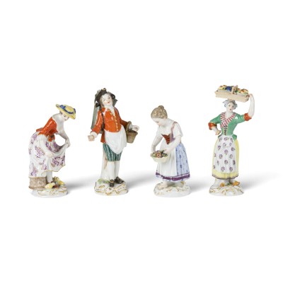 Picture MÄDCHEN MIT KÜKEN, GÄRTNERKIND MIT BLUMENKORB, OBSTHÄNDLERIN UND AUSTERNHÄNDLER