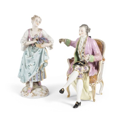 Auktion 160<br>MÄDCHEN MIT BLUMENKORB UND SITZENDER DANDY