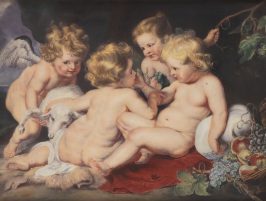 Auction 160<br>PORZELLANBILDPLATTE ' DER KLEINE JESUS MIT ENGELN'