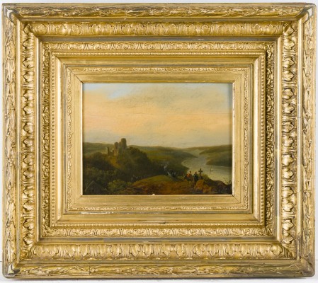 Auction 160<br>HÜGELLANDSCHAFT MIT KREUZ UND RUINE IN DER FERNE