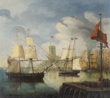 Auktion 160<br>AMERIKANISCHE UND EUROPÄISCHE SCHIFFE IN EINEM OSMANISCHEN HAFEN