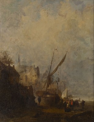 Auktion 160<br>FISCHER AM STRAND EINER HOLLÄNDISCHEN STADT
