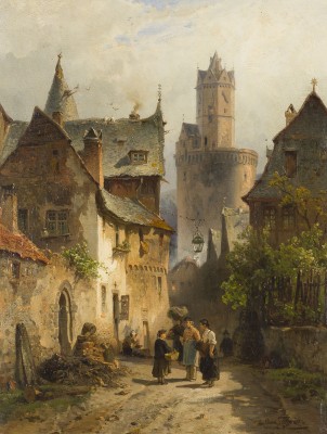 Auction 160<br>STRASSENSZENE IN ANDERNACH AM RHEIN MIT BLICK AUF DEN RUNDEN TURM