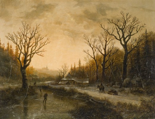 Auktion 160<br>WINTERLICHE LANDSCHAFT IN DER DÄMMERUNG