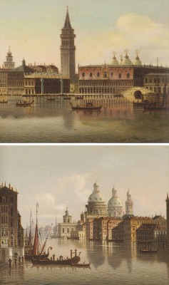 Auction 160<br>PAAR VENEDIGANSICHTEN: CANAL GRANDE MIT SANTA MARIA DELLA SALUTE / DOGENPALAST MIT PIAZZETTA